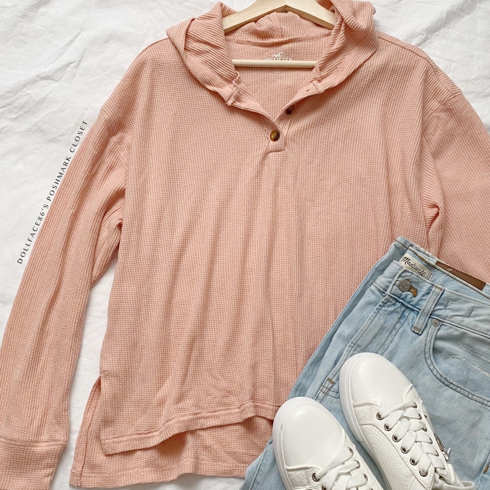 Hollister Cozy Beach Thermal Henley Neck Hoody Top